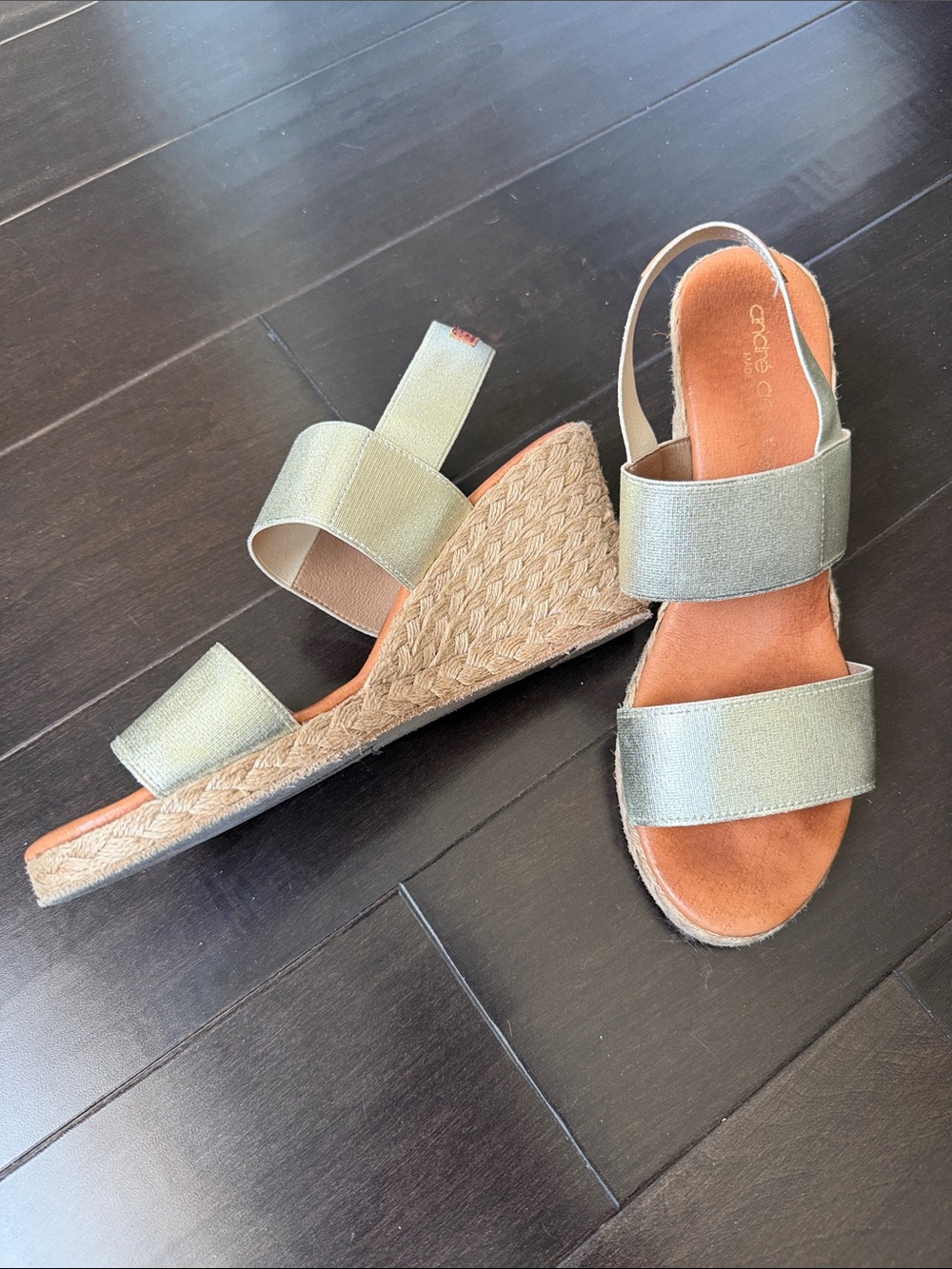 Andre Assous Soft Gold Espadrille Wedge Sandals